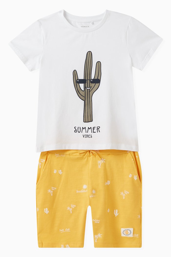 

Cactus-print T-shirt & Shorts Set in Cotton, Yellow