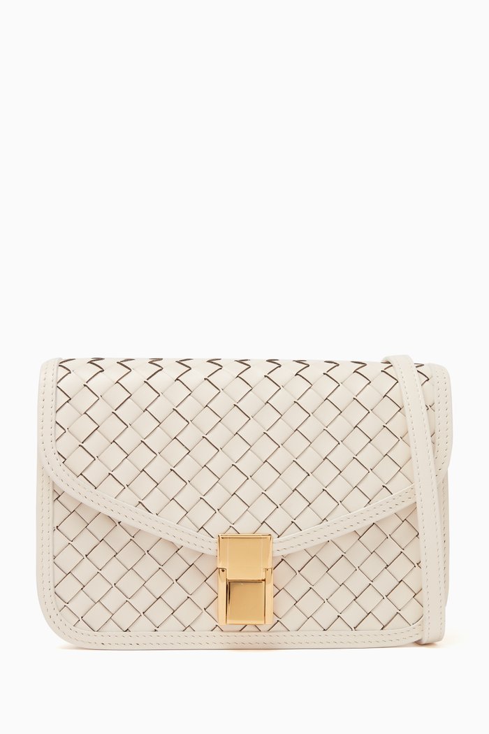

June Woven Shoulder Bag in Leather, Neutral