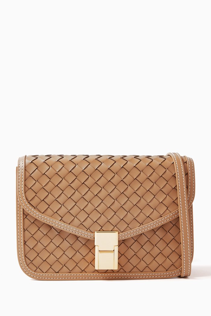 

June Woven Shoulder Bag in Nappa Leather, Neutral