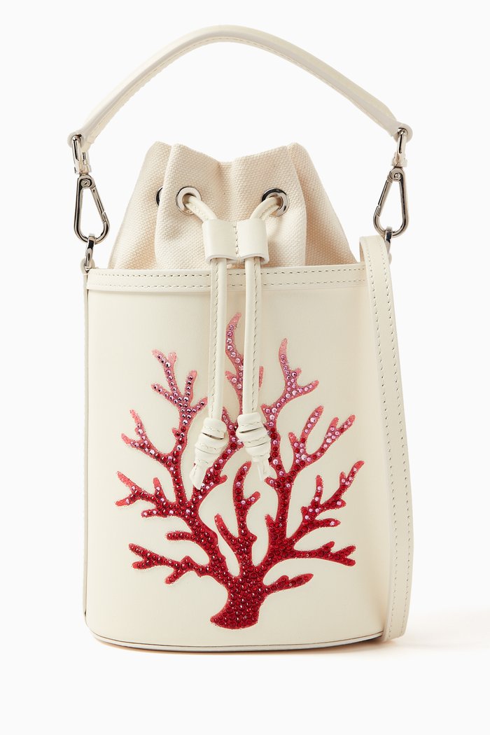 

Micro Carina Embellished Bucket Bag in Leather, Neutral