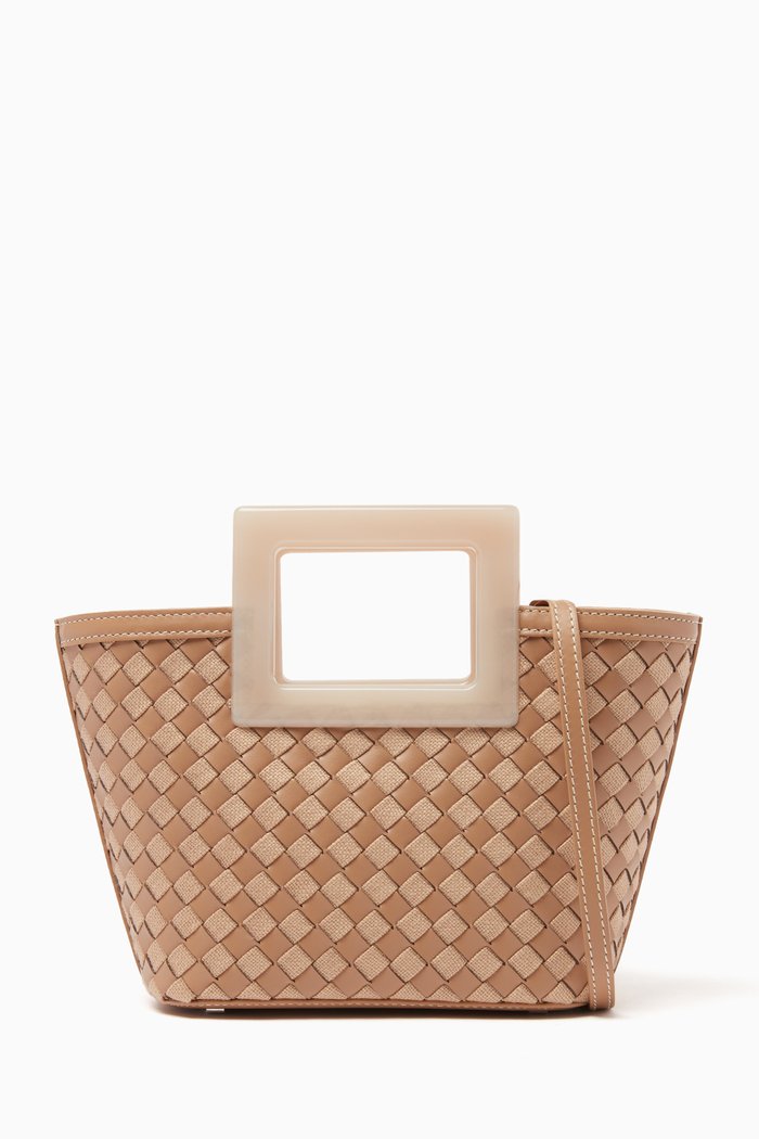 Micro Riviera Woven Tote Bag in Canvas and Leather, Neutral