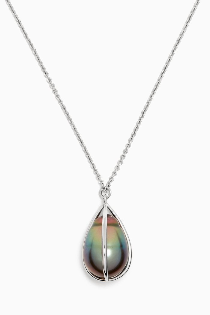 Akila Pearl Long Necklace in 18kt White Gold, Silver