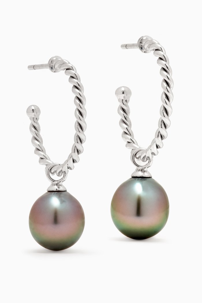 Pearl Hoop Earrings in 18kt White Gold, Silver
