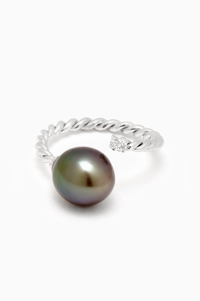 Akila Pearl & Diamond Ring in 18kt White Gold, Silver