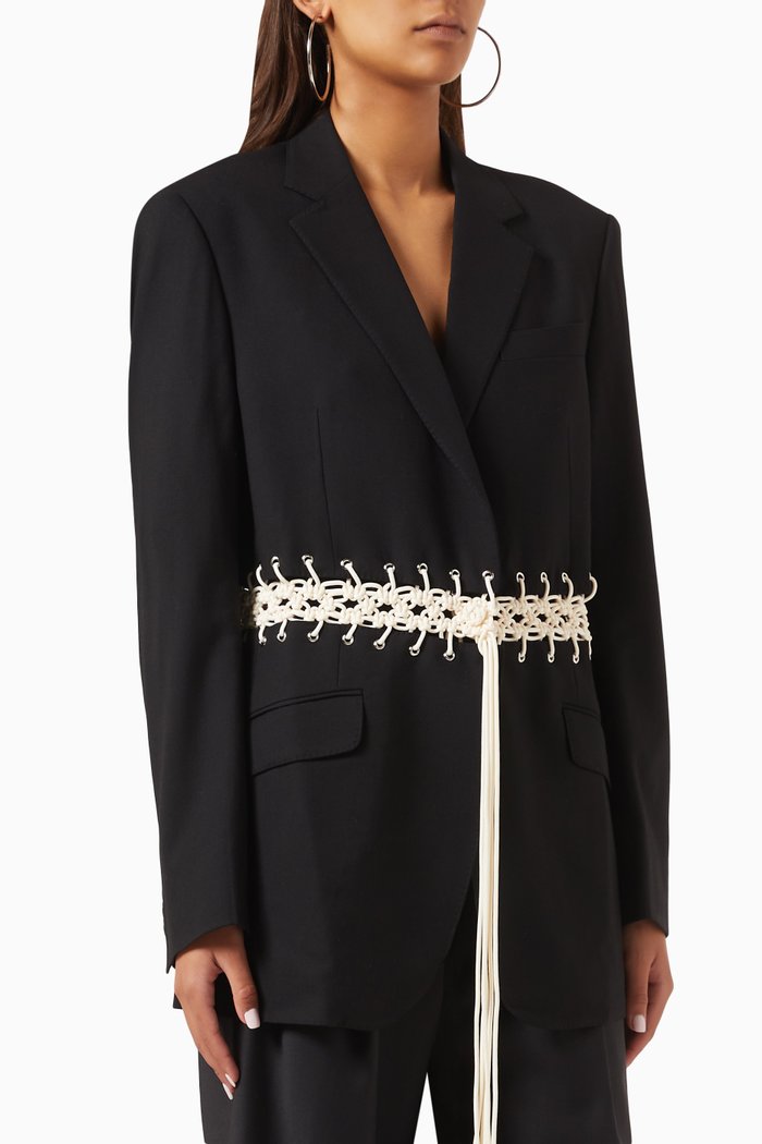 

Macrame Waisted Panel Blazer, Black