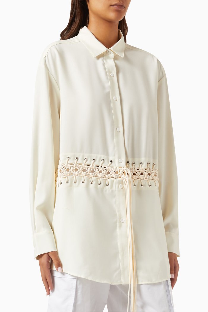 

Macramé Waisted Shirt in Wool, White
