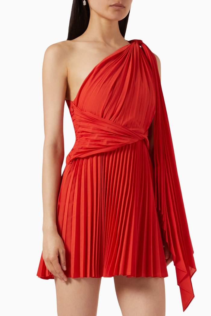 

Luton One-shoulder Pleated Mini Dress, Red