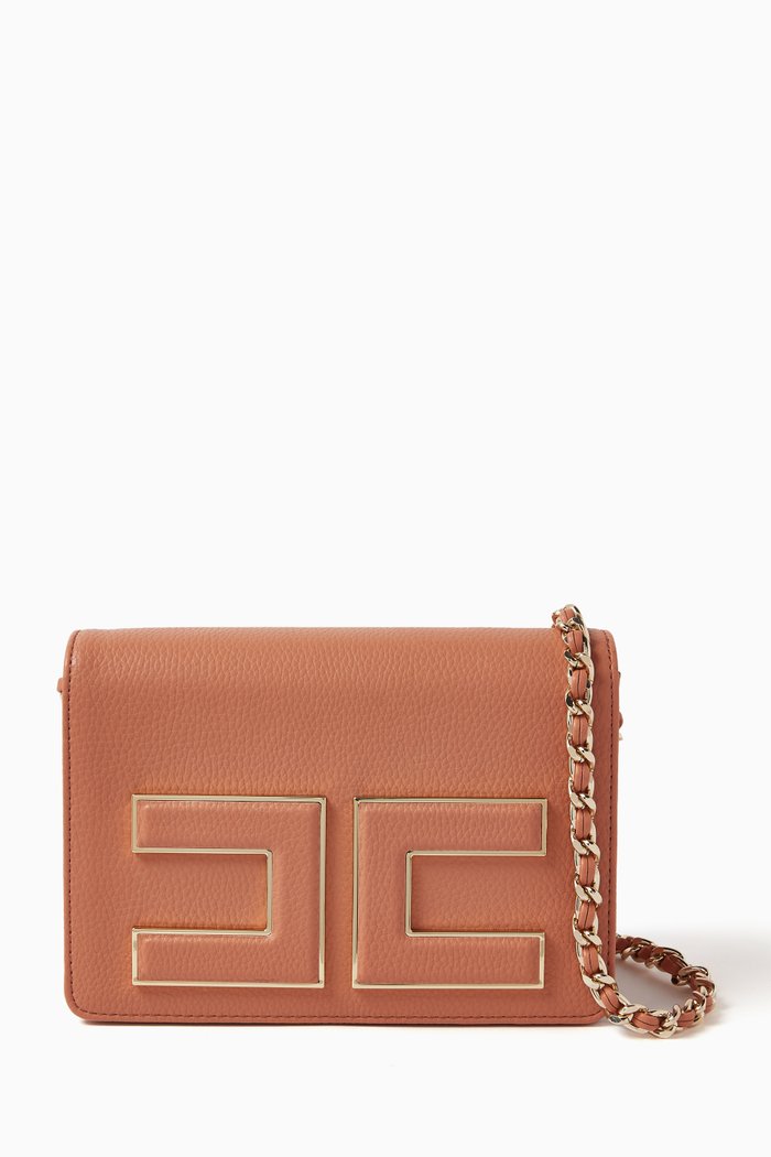 EF Chain Crossbody Bag in Faux Leather, Pink