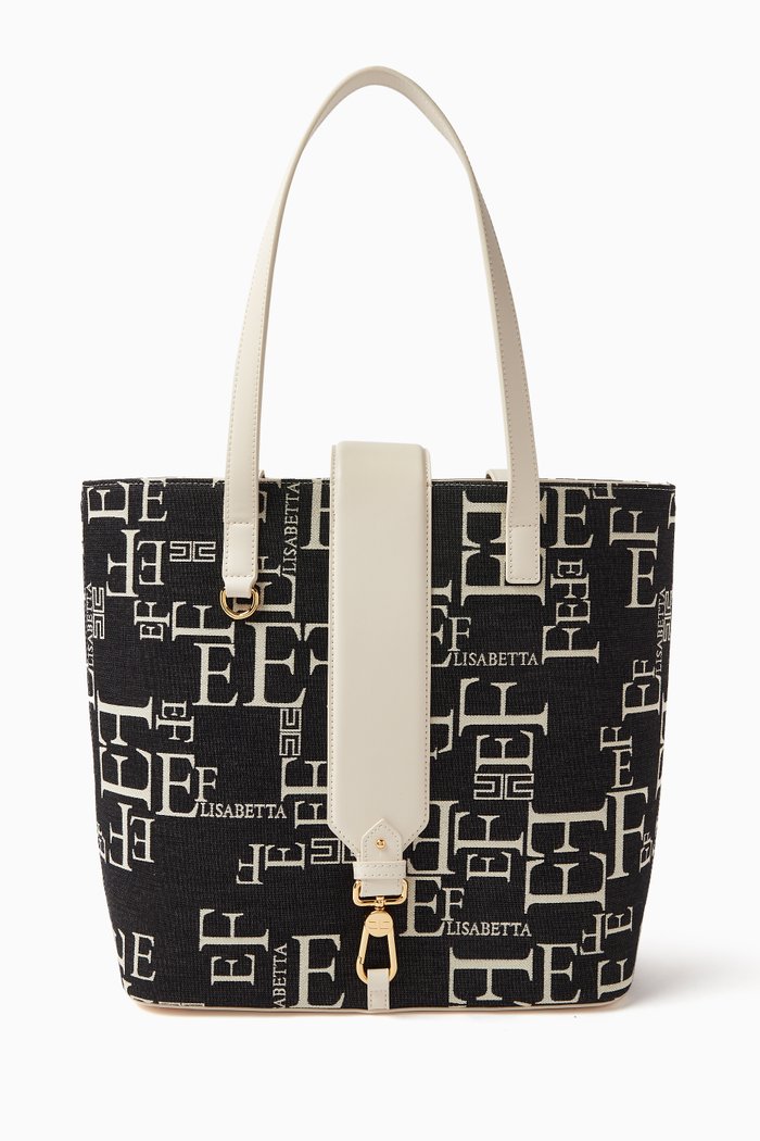 

Maxi Logo Lettering Tote in Jacquard, Black