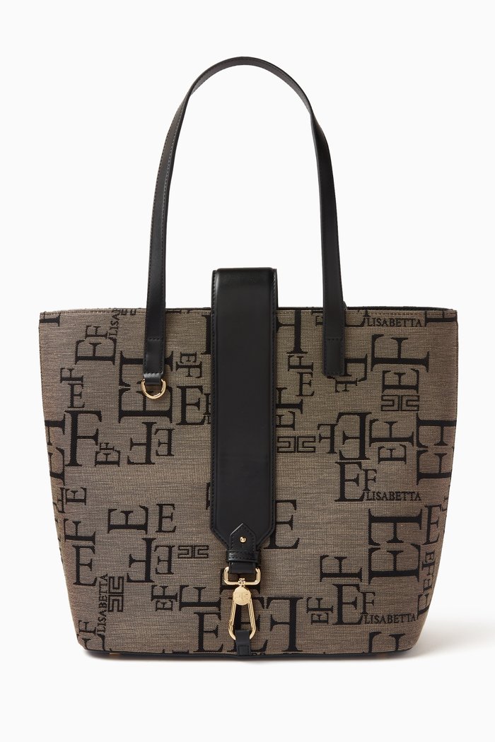 Maxi Logo Lettering Tote in Jacquard, Black