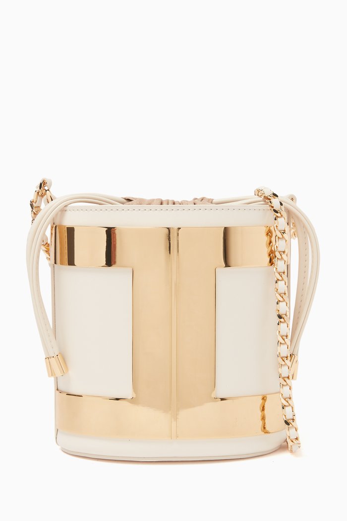 

EF Bucket Bag in Faux Leather and Metal, Neutral