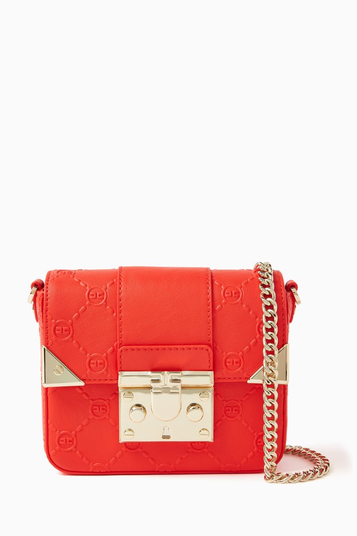 

Mini Monogram Dual Strap Crossbody Bag in Faux Leather, Red
