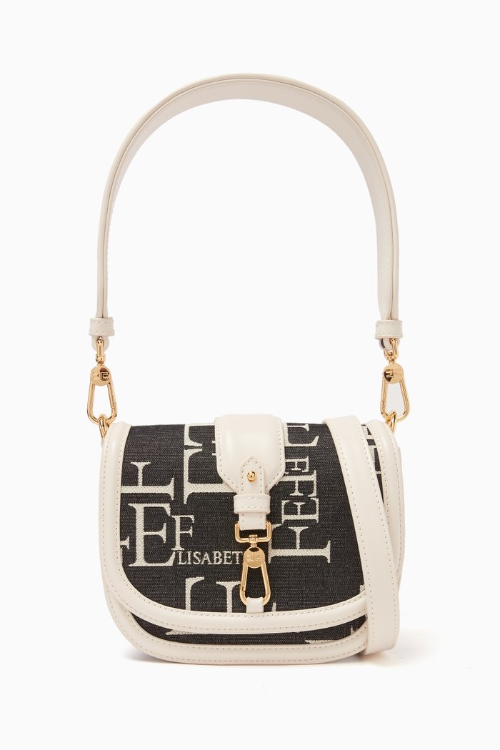 

Mini Logo Lettering Shoulder Bag in Canvas Jacquard, Black