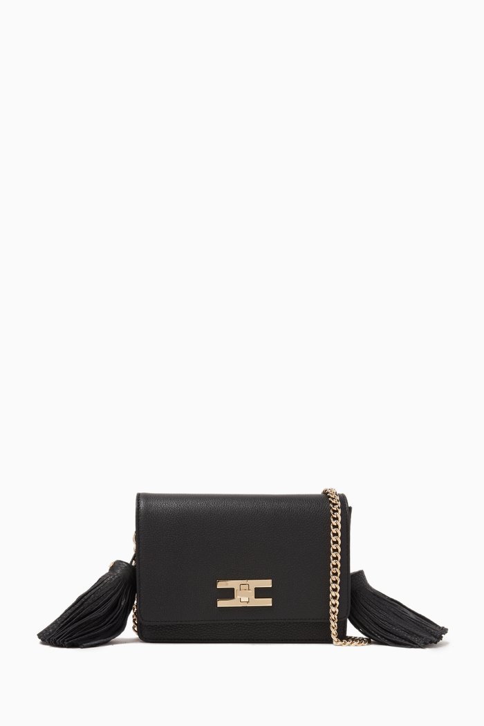 

Tassel Crossbody Bag in Faux Leather, Black