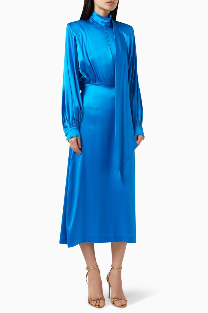 

Julia Midi Dress in Satin, Blue