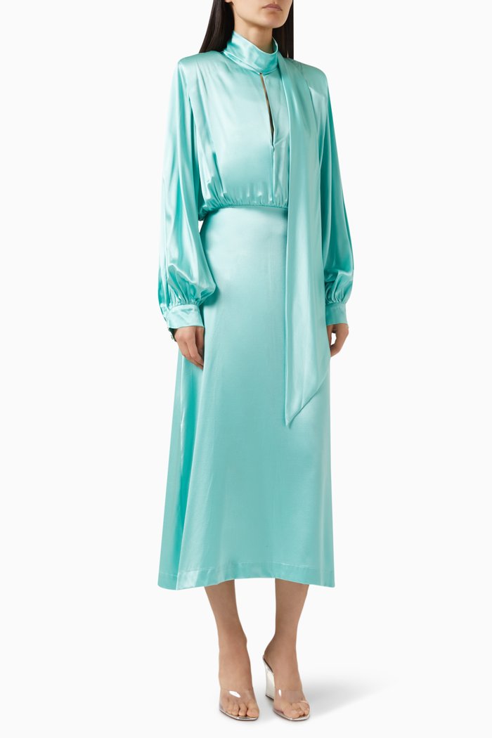 

Julia Midi Dress in Satin, Blue