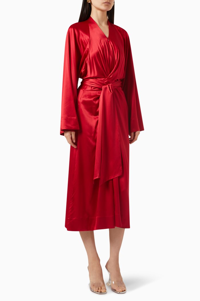 

Camila Midi Dress in Satin, Red