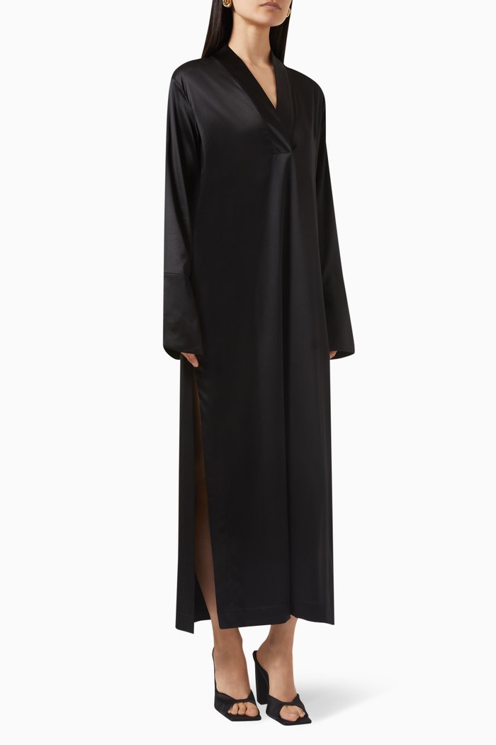 Madison Maxi Dress in Satin Silk, Black