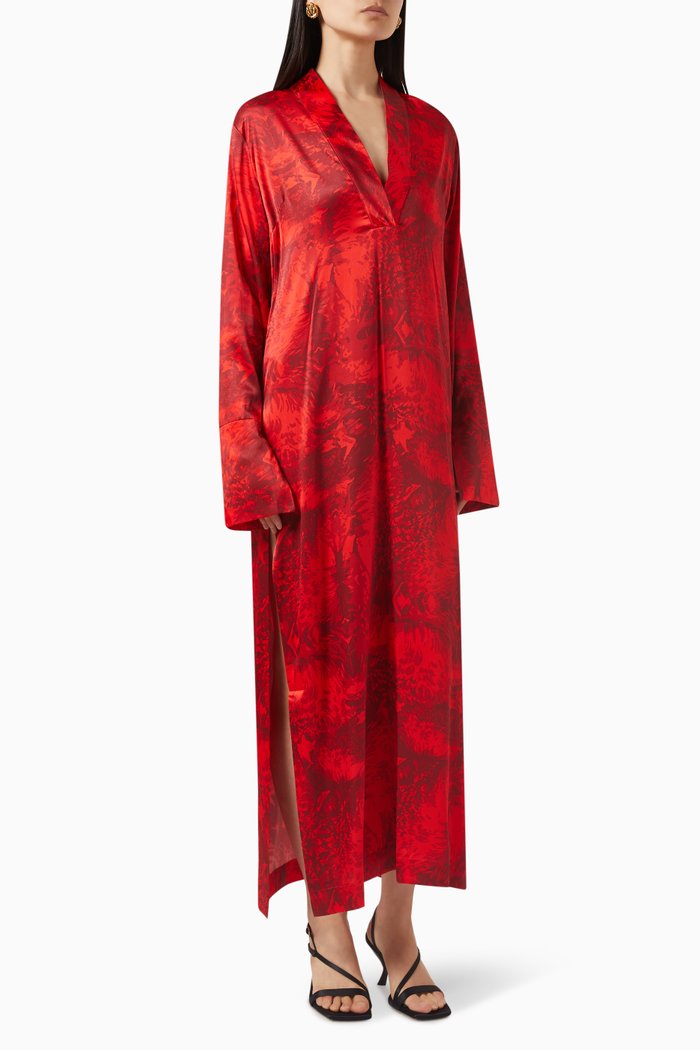 

Madison Maxi Dress in Satin Silk, Red