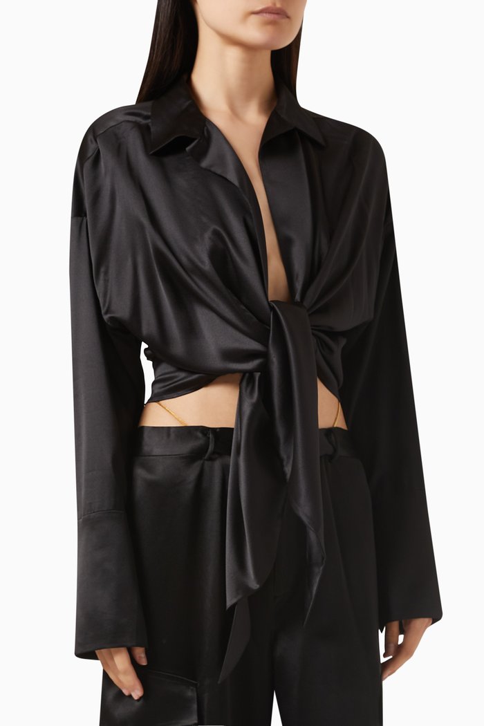 

Anne Tie Top in Satin Silk, Black