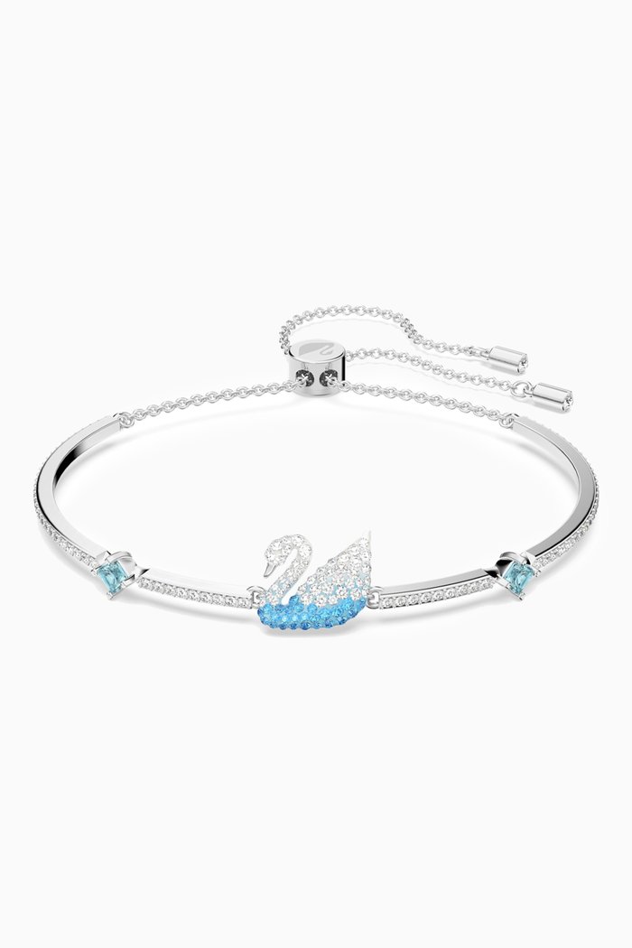 

Iconic Swan Bangle in Rhodium-plated Metal, Blue