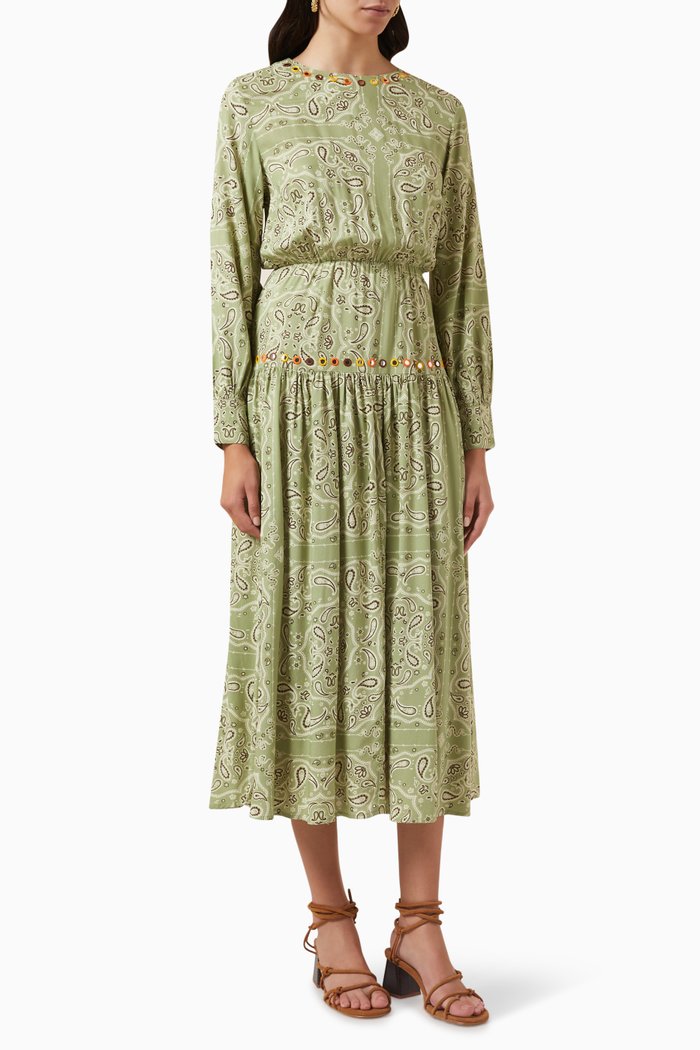 

Indie Bandana-print Midi Dress in Recycled Viscose, Green