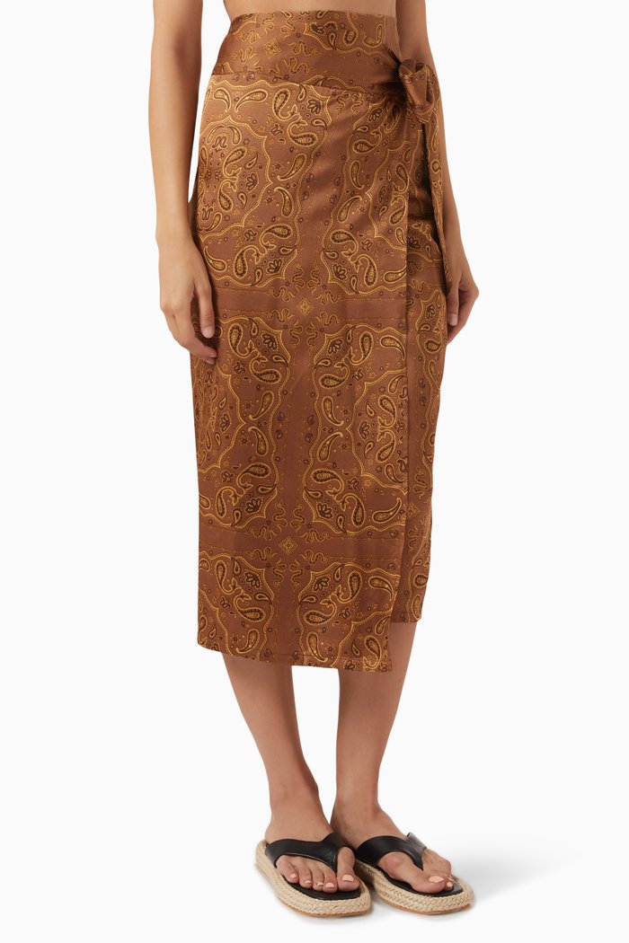 

Jasper Bandana-print Midi Wrap Skirt in Viscose, Brown