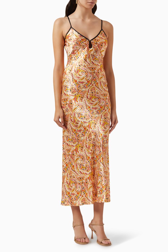 

Tayte Paisley-print Slip Dress in Viscose-satin, Orange