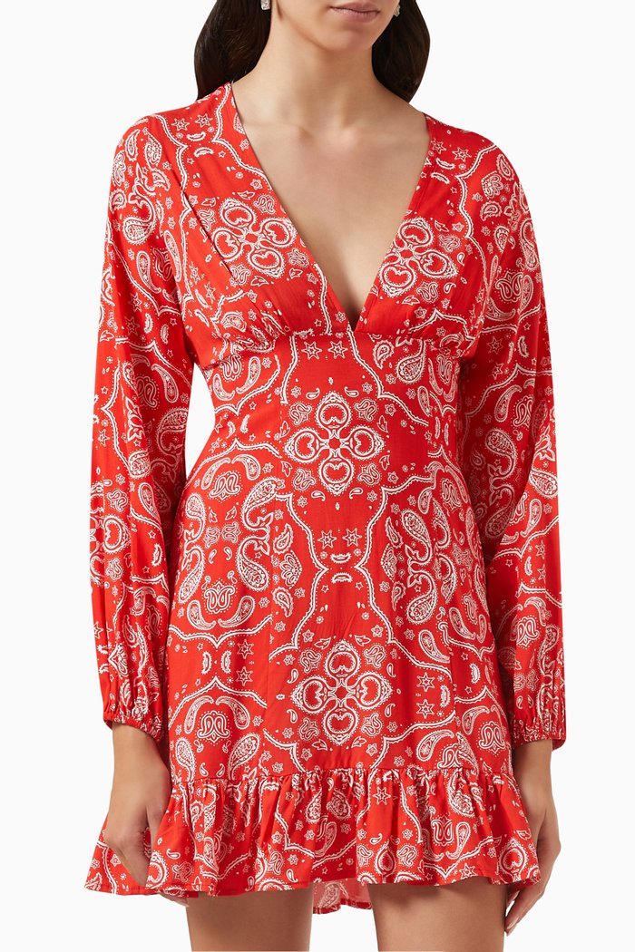 

Cha Cha Bandana-print Mini Dress in Viscose, Red
