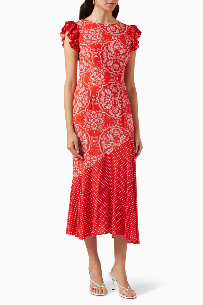 

Remi Bandana-print Midi Dress in Viscose, Red
