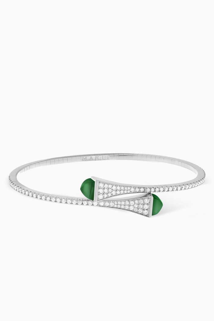 Cleo Diamond & Agate Midi Slip-on Bracelet in 18kt White Gold, Silver
