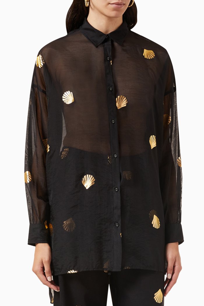 

Gabriel Shell-print Sheer Shirt in Lyocell-blend, Black
