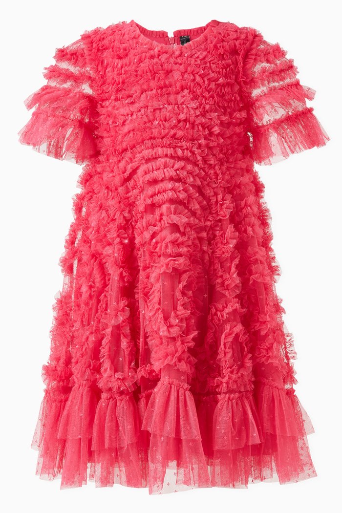 Verity Ruffle Dress in Polyester, Pink