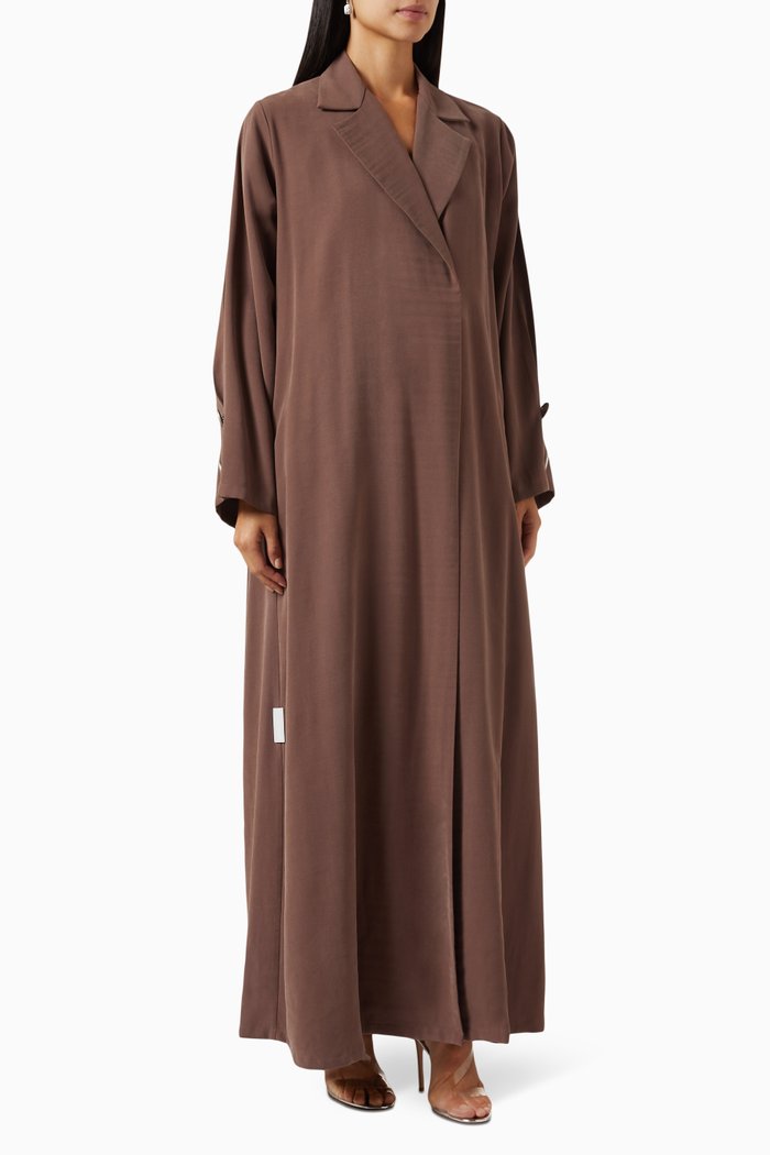 

Notched Collar Jacket Abaya in Cotton, Brown
