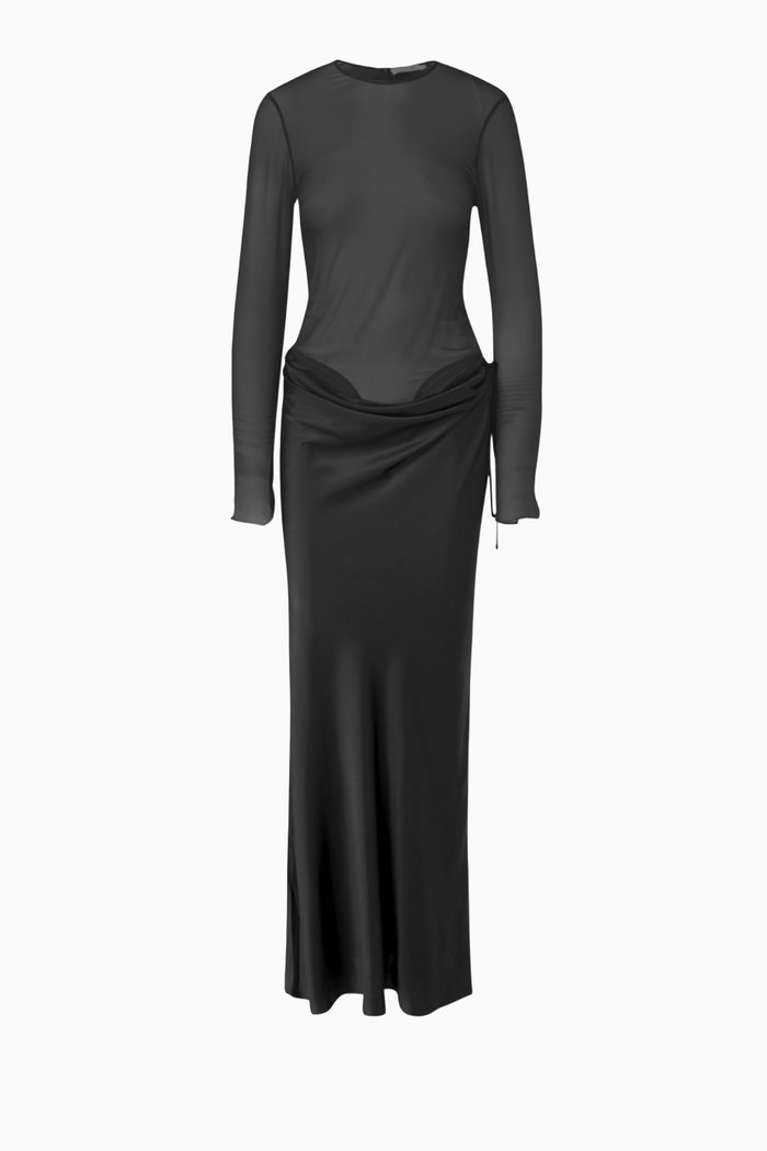 

Sheer Torso Maxi Dress in Silk, Black