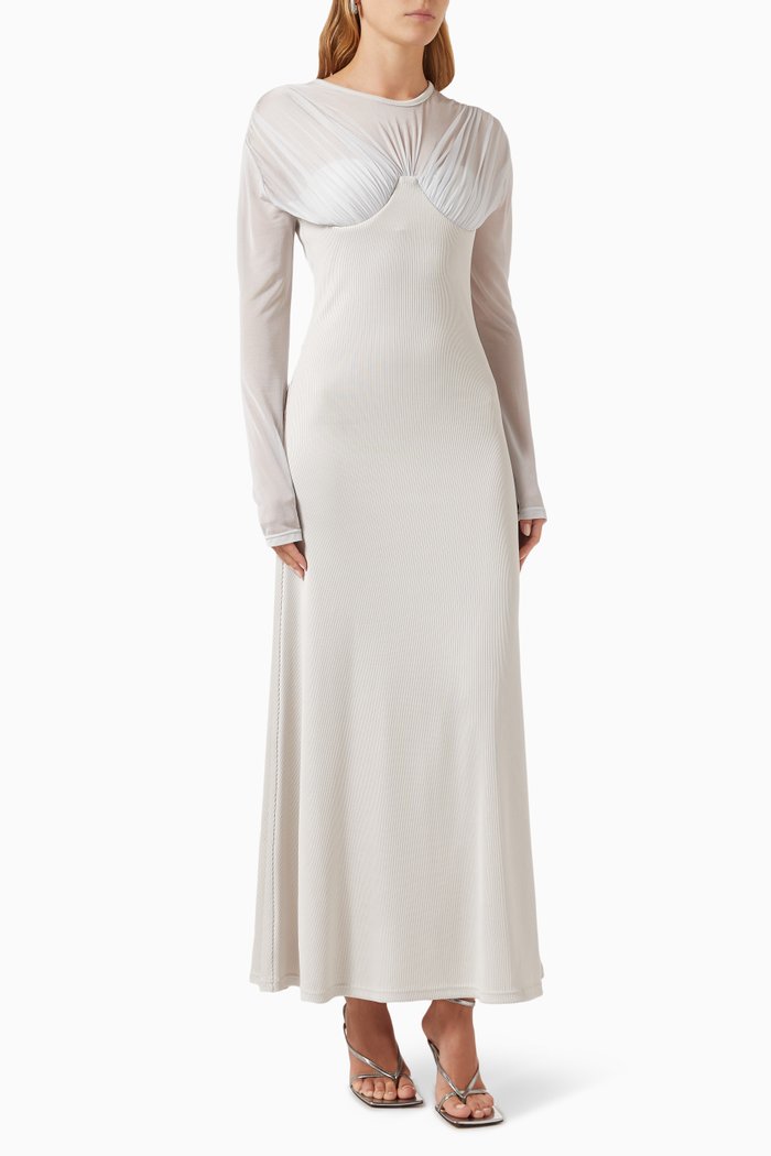 

Underwired Sheer Maxi Dress in Viscose-blend, Silver