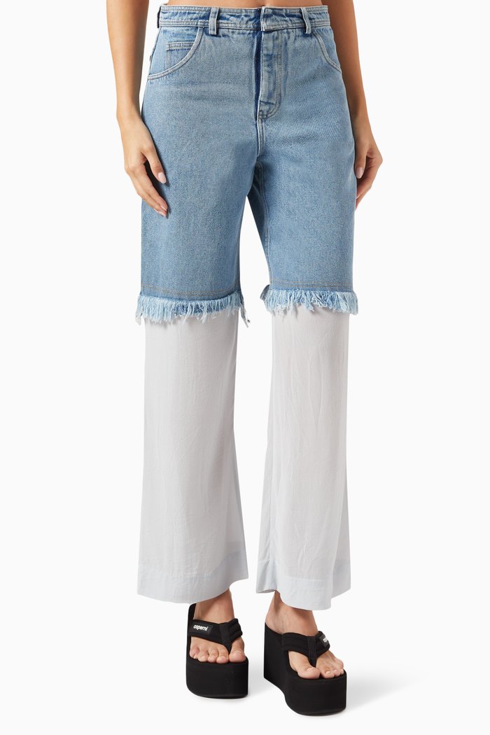 

Deconstructed Spliced Ghosted Jeans in Denim, Multicolour
