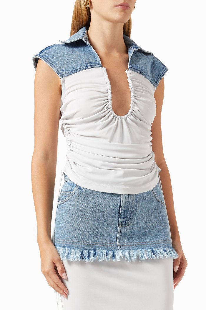 

Maverick Bodice Top in Denim & Jersey, Multicolour