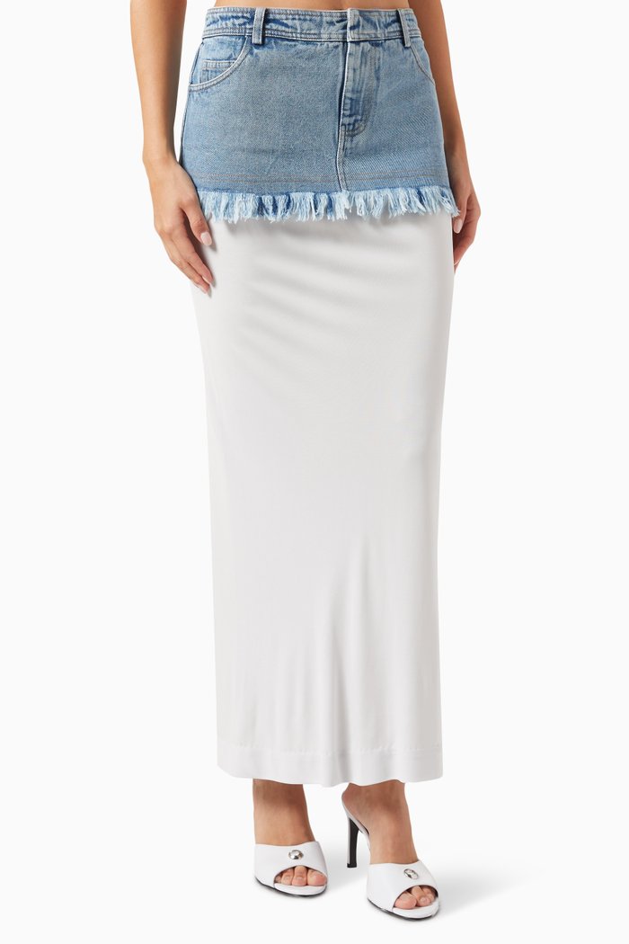 Column Maxi Skirt in Denim & Jersey, Multicolour