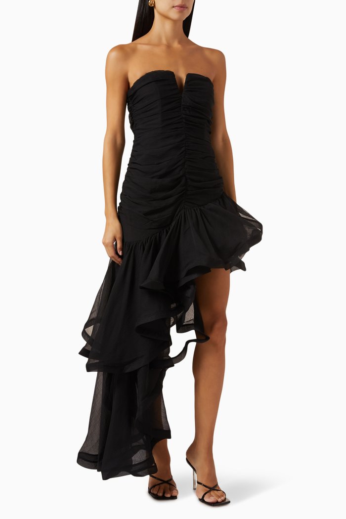 Demi Ruffled Midi Dress, Black