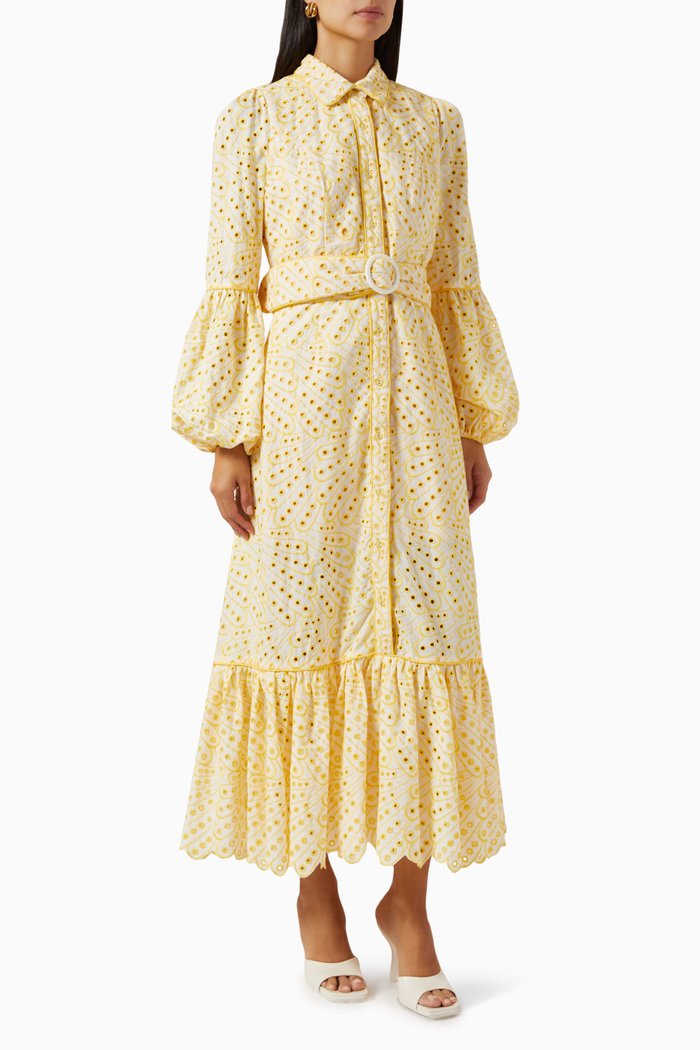 

Fable Embroidered Shirt Dress in Cotton, Yellow