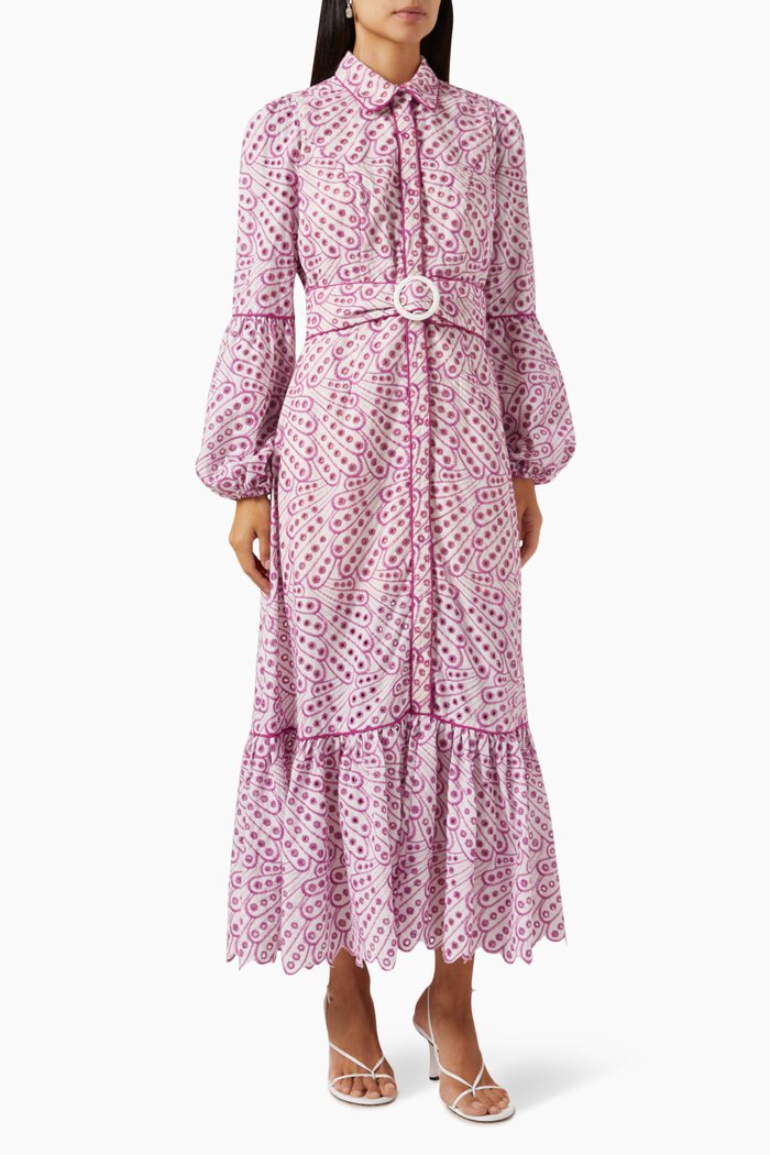 

Fable Embroidered Shirt Dress in Cotton, Purple