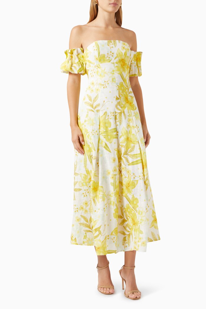 Sheraton Off-shoulder Midi Dress, Yellow