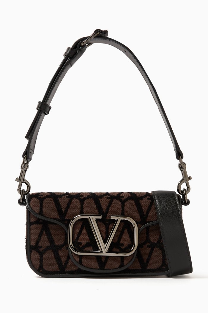 

Valentino Garavani Mini Loco Flap-over Shoulder Bag in Cotton blend, Black
