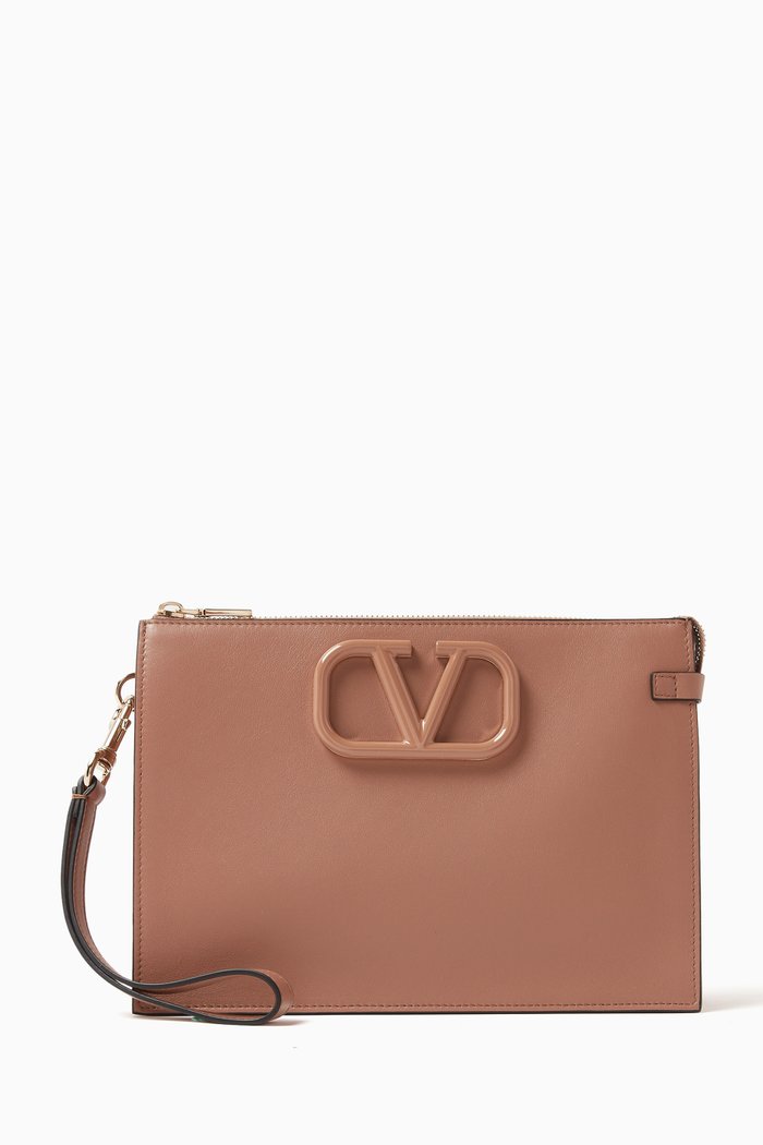 

Valentino Garavani VLOGO Signature Pouch in Calfskin, Neutral