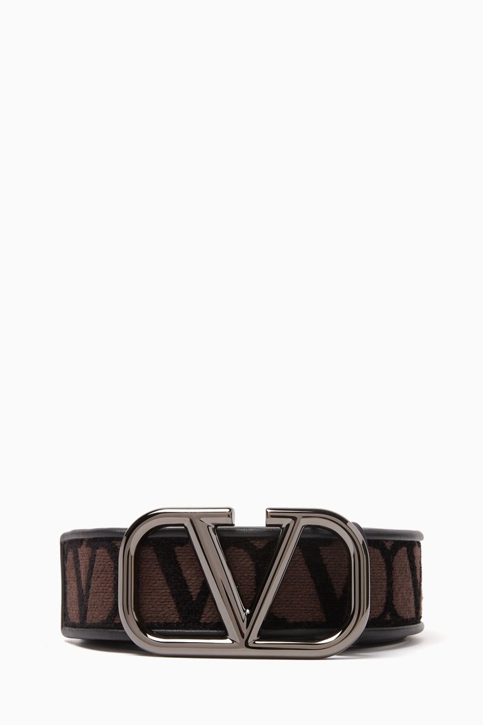 

Valentino Garavani VLOGO Toile Iconegraph Belt in Canvas and Leather, Black