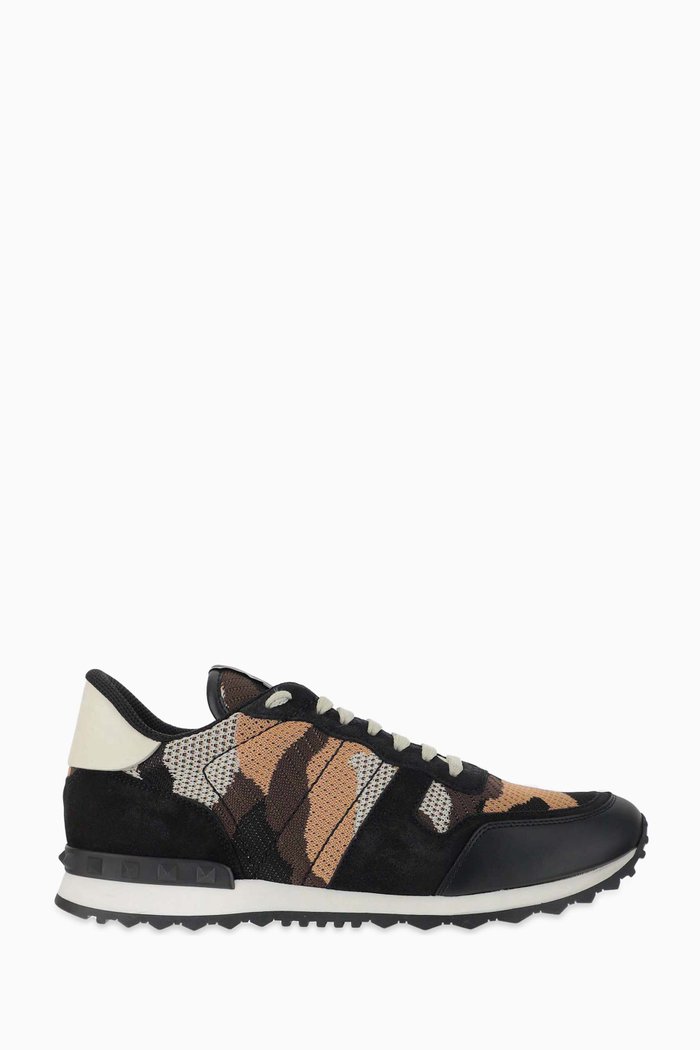 

Valentino Garavani Camouflage Rockrunner Sneakers in Leather & Mesh, Multicolour