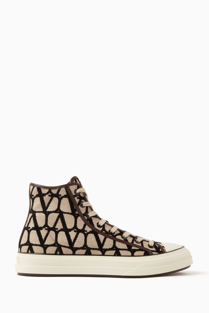 

Valentino Garavani Totaloop High-Top Sneaker in Toile Iconographe Fabric, Neutral