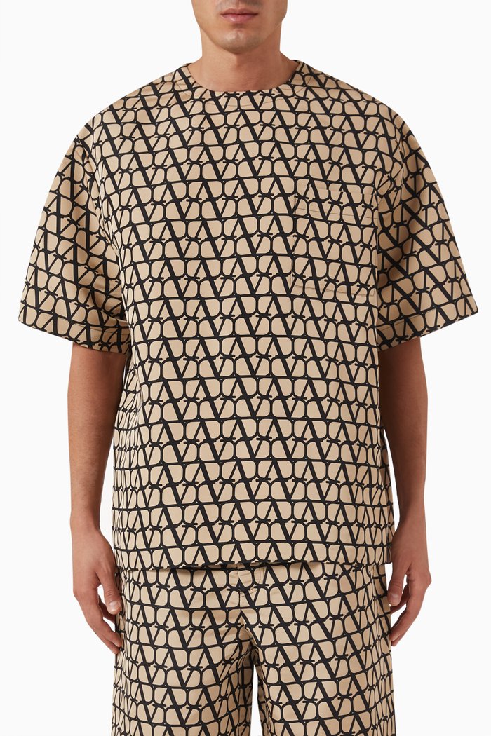 

Valentino Toile Iconographe Print T-shirt in Silk Faille, Brown