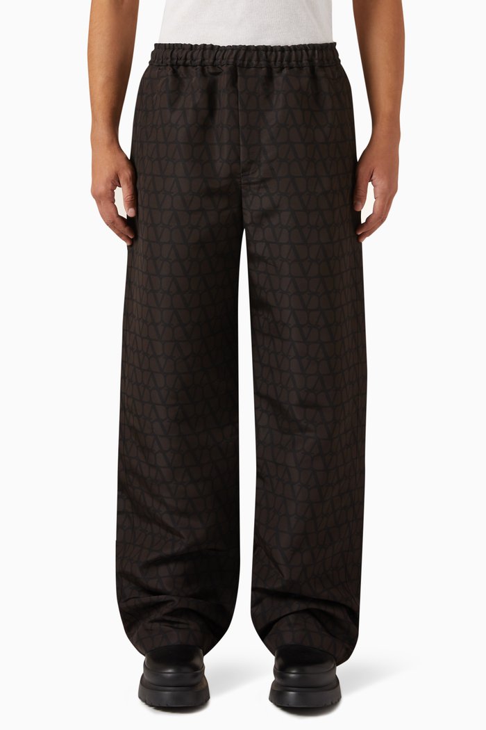 

Valentino Garavani VLOGO Toile Iconographe Track Pants in Silk Faille, Black